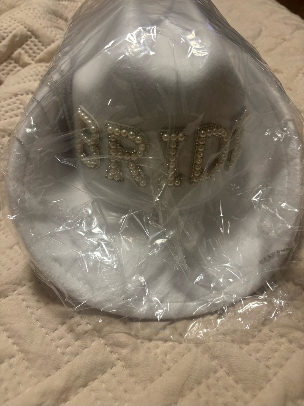 Pearl-Embellished White Bucket Hat - Women Accessories
